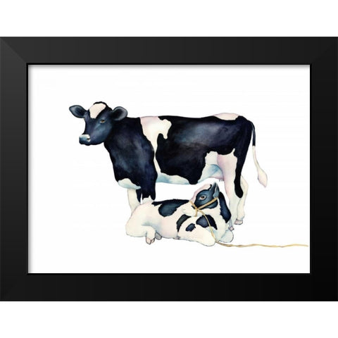 Mama Moo Baby Moo Black Modern Wood Framed Art Print by Korsgaden, Laurie
