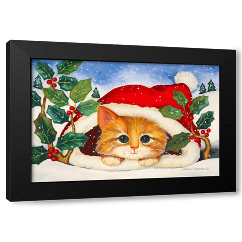 Christmas Kitten Black Modern Wood Framed Art Print with Double Matting by Korsgaden, Laurie