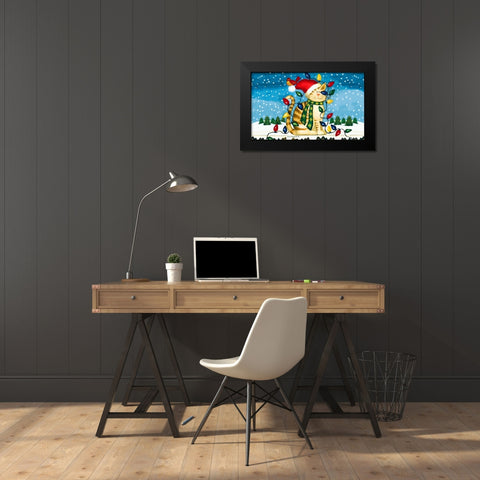 Christmas Cat Black Modern Wood Framed Art Print by Korsgaden, Laurie