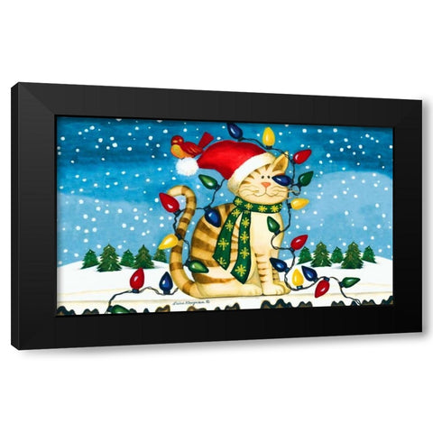 Christmas Cat Black Modern Wood Framed Art Print by Korsgaden, Laurie