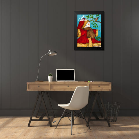 Snowman Love Black Modern Wood Framed Art Print by Korsgaden, Laurie