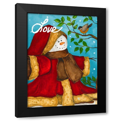 Snowman Love Black Modern Wood Framed Art Print by Korsgaden, Laurie