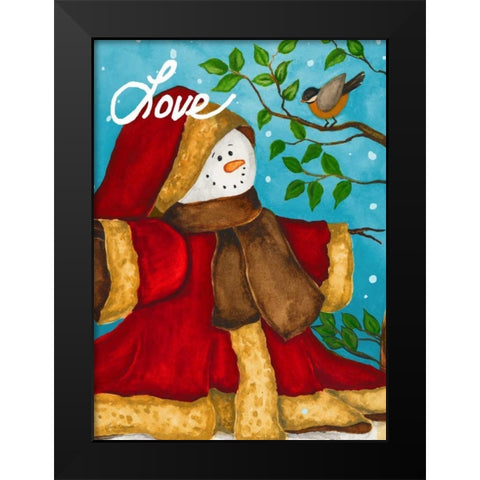 Snowman Love Black Modern Wood Framed Art Print by Korsgaden, Laurie