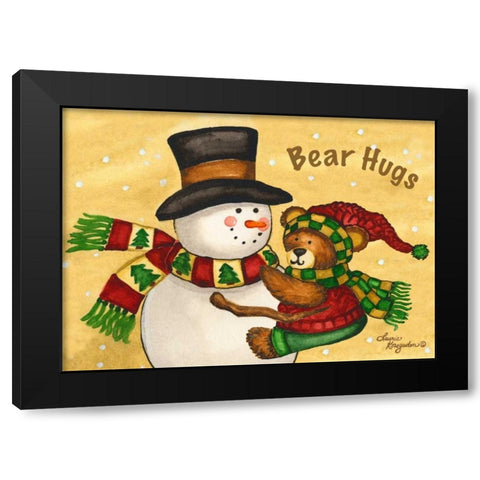 Bear Hugs Black Modern Wood Framed Art Print by Korsgaden, Laurie