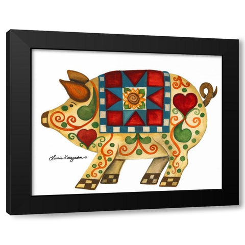 Festive Pig Black Modern Wood Framed Art Print with Double Matting by Korsgaden, Laurie
