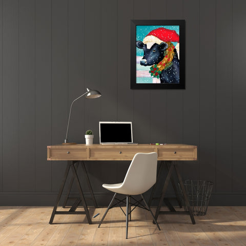 Christmas Cow Vertical Black Modern Wood Framed Art Print by Korsgaden, Laurie