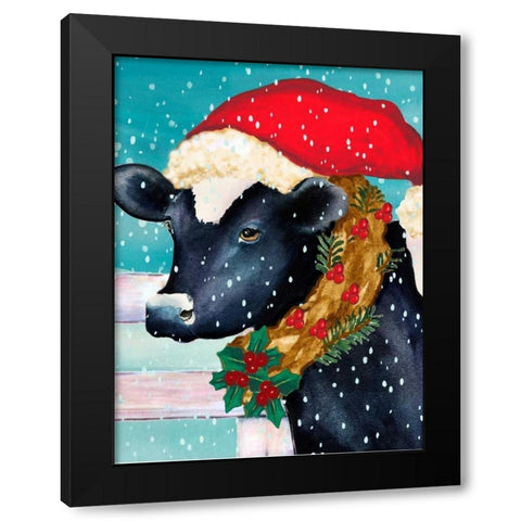 Christmas Cow Vertical Black Modern Wood Framed Art Print with Double Matting by Korsgaden, Laurie
