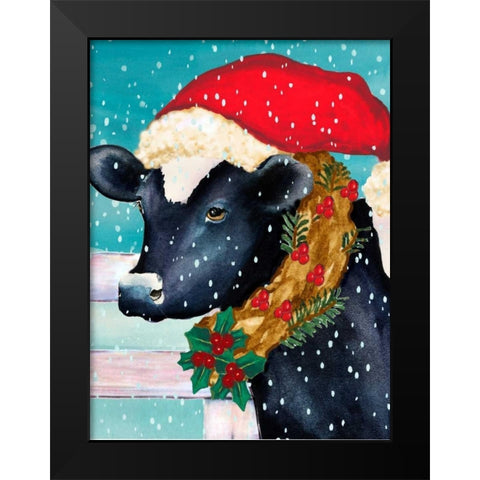 Christmas Cow Vertical Black Modern Wood Framed Art Print by Korsgaden, Laurie