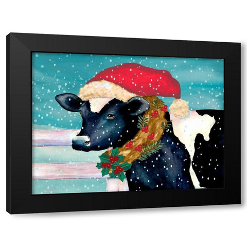 Christmas Cow Black Modern Wood Framed Art Print by Korsgaden, Laurie