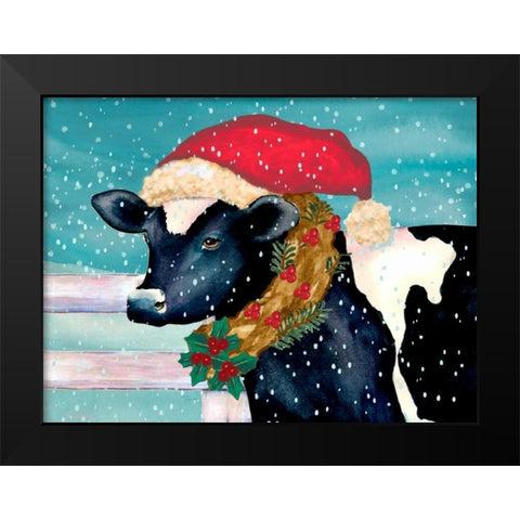 Christmas Cow Black Modern Wood Framed Art Print by Korsgaden, Laurie