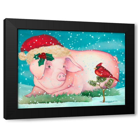 Christmas Pig And Friend Black Modern Wood Framed Art Print by Korsgaden, Laurie