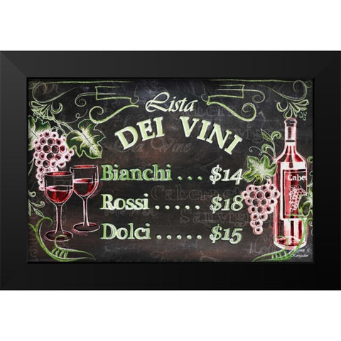 Vino and Grapes Chalkboard Menu Black Modern Wood Framed Art Print by Korsgaden, Laurie