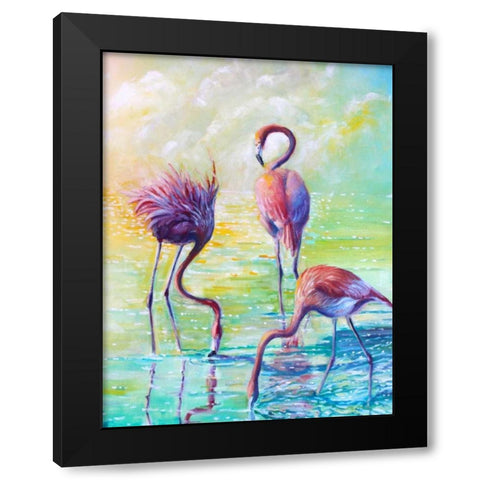 Flamingo Family 1 Black Modern Wood Framed Art Print by Colberg, Lisa
