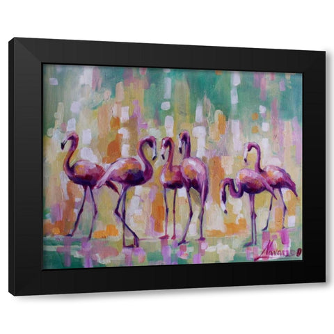 Flamingo Rondevu 1 Black Modern Wood Framed Art Print with Double Matting by Colberg, Lisa