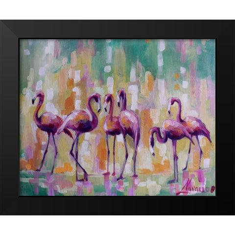 Flamingo Rondevu 1 Black Modern Wood Framed Art Print by Colberg, Lisa