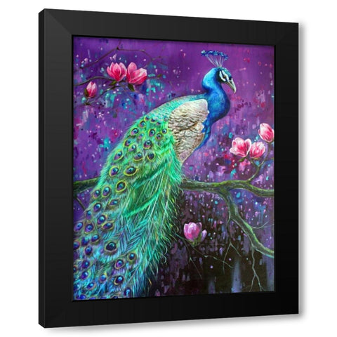 Botanical Peacock 1 Black Modern Wood Framed Art Print with Double Matting by Colberg, Lisa