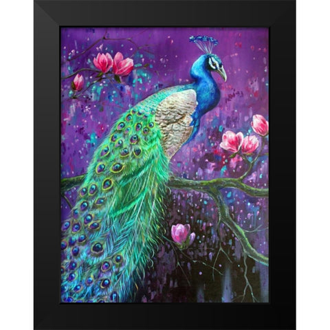 Botanical Peacock 1 Black Modern Wood Framed Art Print by Colberg, Lisa