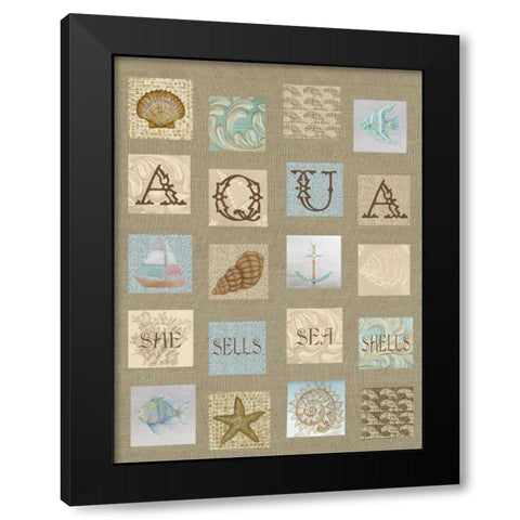 Aqua Tiles Black Modern Wood Framed Art Print by Rossi, Lorraine
