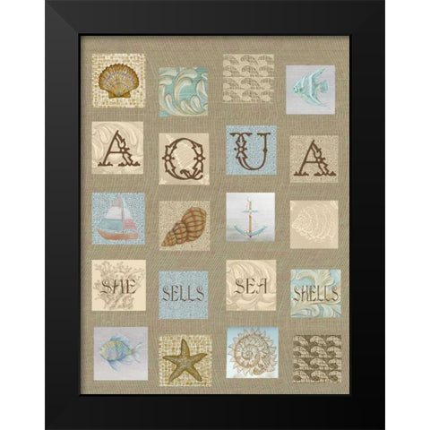 Aqua Tiles Black Modern Wood Framed Art Print by Rossi, Lorraine