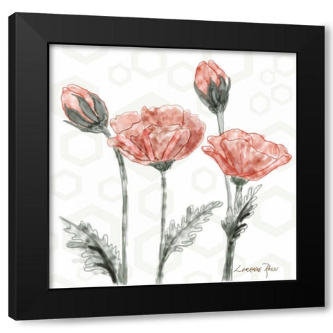 Poppy Umbrella Black Modern Wood Framed Art Print with Double Matting by Rossi, Lorraine