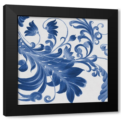 Elegant Blue Flourish 1 Black Modern Wood Framed Art Print with Double Matting by Rossi, Lorraine