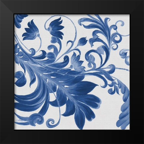 Elegant Blue Flourish 1 Black Modern Wood Framed Art Print by Rossi, Lorraine