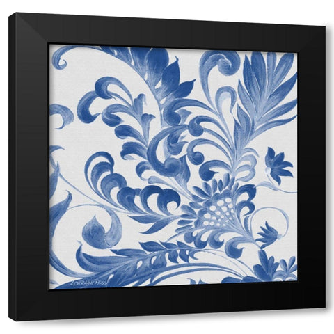 Elegant Blue Flourish 2 Black Modern Wood Framed Art Print by Rossi, Lorraine