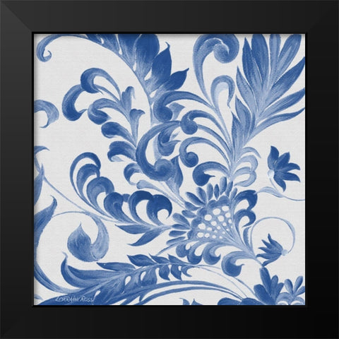 Elegant Blue Flourish 2 Black Modern Wood Framed Art Print by Rossi, Lorraine