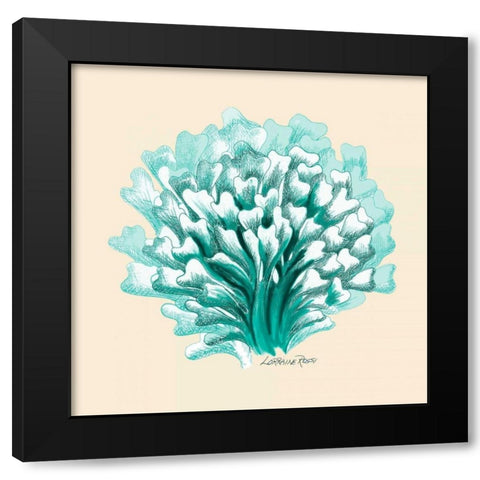 Teal Beige Coral Mate Black Modern Wood Framed Art Print with Double Matting by Rossi, Lorraine