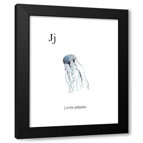 J is for Jellyfish Black Modern Wood Framed Art Print with Double Matting by Straatsma, Leah