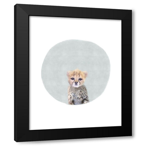 Baby Cheetah Circle Black Modern Wood Framed Art Print with Double Matting by Straatsma, Leah