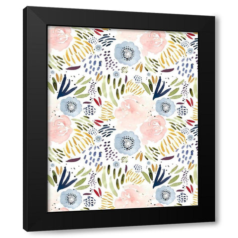 Floral Pink Blue Black Modern Wood Framed Art Print by Straatsma, Leah
