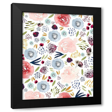Floral 1 Pink Red Blue Black Modern Wood Framed Art Print by Straatsma, Leah