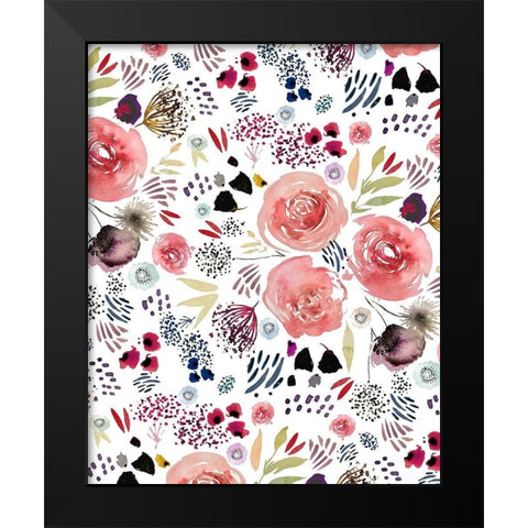 Floral Red and Blue Black Modern Wood Framed Art Print by Straatsma, Leah