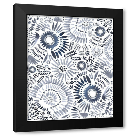 Blue Floral Fun Black Modern Wood Framed Art Print with Double Matting by Straatsma, Leah