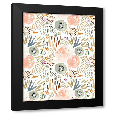 Floral Peach Orange Black Modern Wood Framed Art Print by Straatsma, Leah