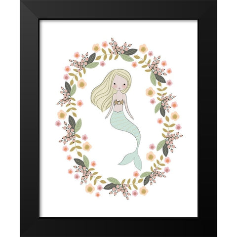 Mermaid And Florals Black Modern Wood Framed Art Print by Straatsma, Leah