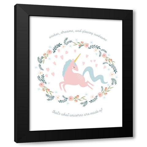 Wishes Dreams Unicorn Black Modern Wood Framed Art Print by Straatsma, Leah