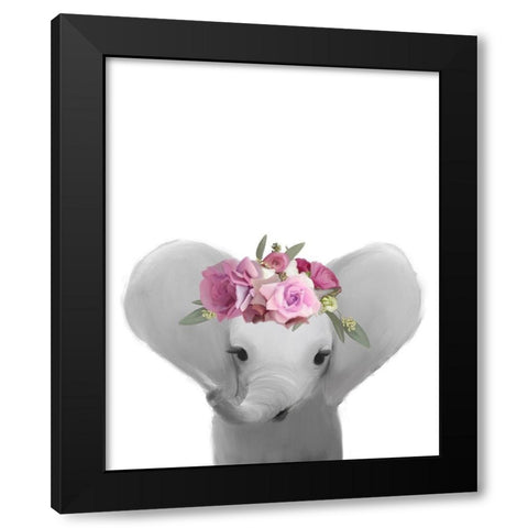 Floral Elephant Black Modern Wood Framed Art Print with Double Matting by Straatsma, Leah