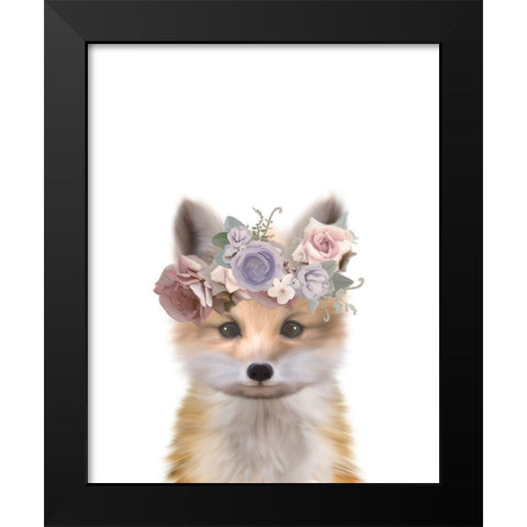 Floral Fox Black Modern Wood Framed Art Print by Straatsma, Leah
