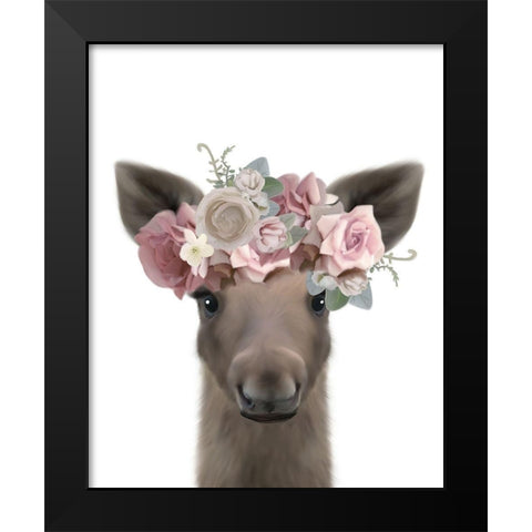 Floral Moose Black Modern Wood Framed Art Print by Straatsma, Leah