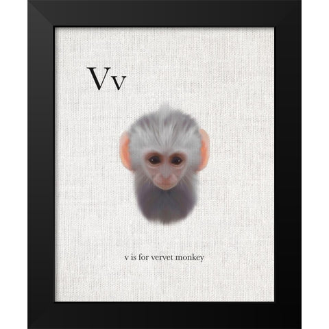 V is for Vervet Monkey Black Modern Wood Framed Art Print by Straatsma, Leah