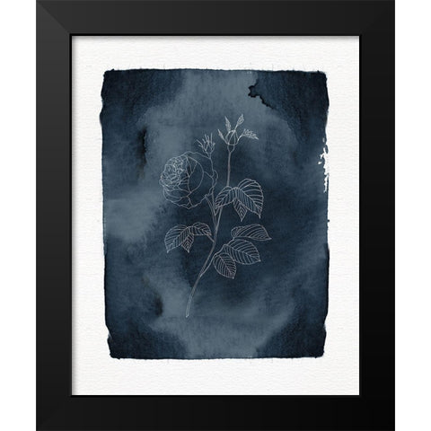 Blue Floral Line Drawing Black Modern Wood Framed Art Print by Straatsma, Leah