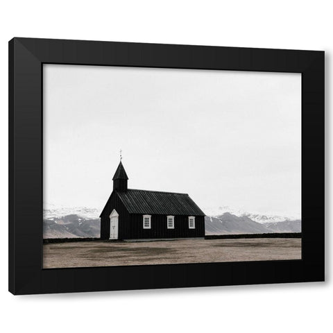 Chruch and Mountains Black Modern Wood Framed Art Print with Double Matting by Straatsma, Leah