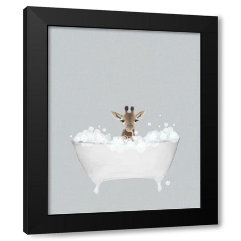 Giraffe Blue Bath Black Modern Wood Framed Art Print by Straatsma, Leah