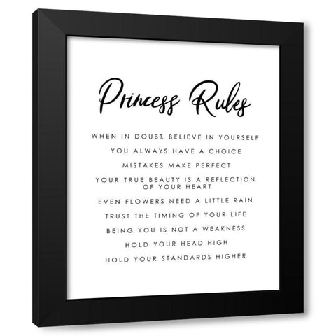 Princess Rules Black White Black Modern Wood Framed Art Print by Straatsma, Leah