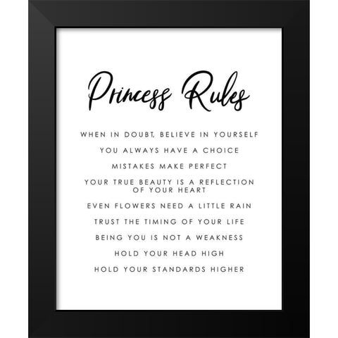 Princess Rules Black White Black Modern Wood Framed Art Print by Straatsma, Leah