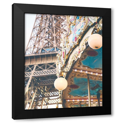 Eiffel Tower and Carousel Black Modern Wood Framed Art Print by Straatsma, Leah