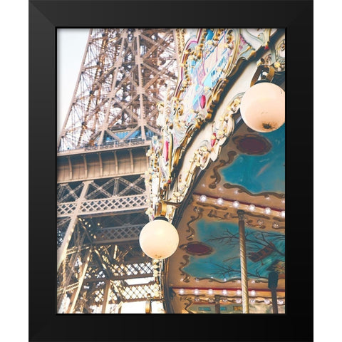 Eiffel Tower and Carousel Black Modern Wood Framed Art Print by Straatsma, Leah