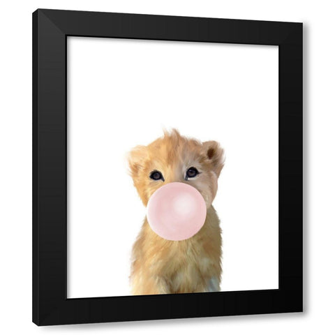 Baby Lion Bubble Gum Black Modern Wood Framed Art Print with Double Matting by Straatsma, Leah